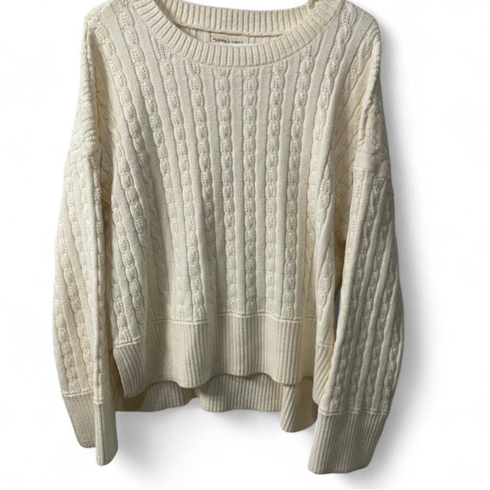 Happily Grey Cable Knit Sweater in Cream Size XL
